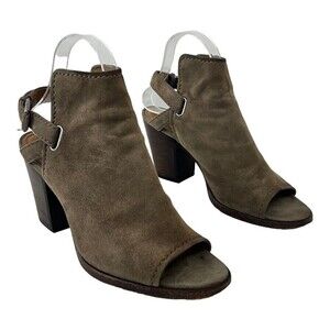 Frye Size 8.5 Dani Shield Suede Dark Taupe Slingback Open Toe Bootie 3471228-DTP